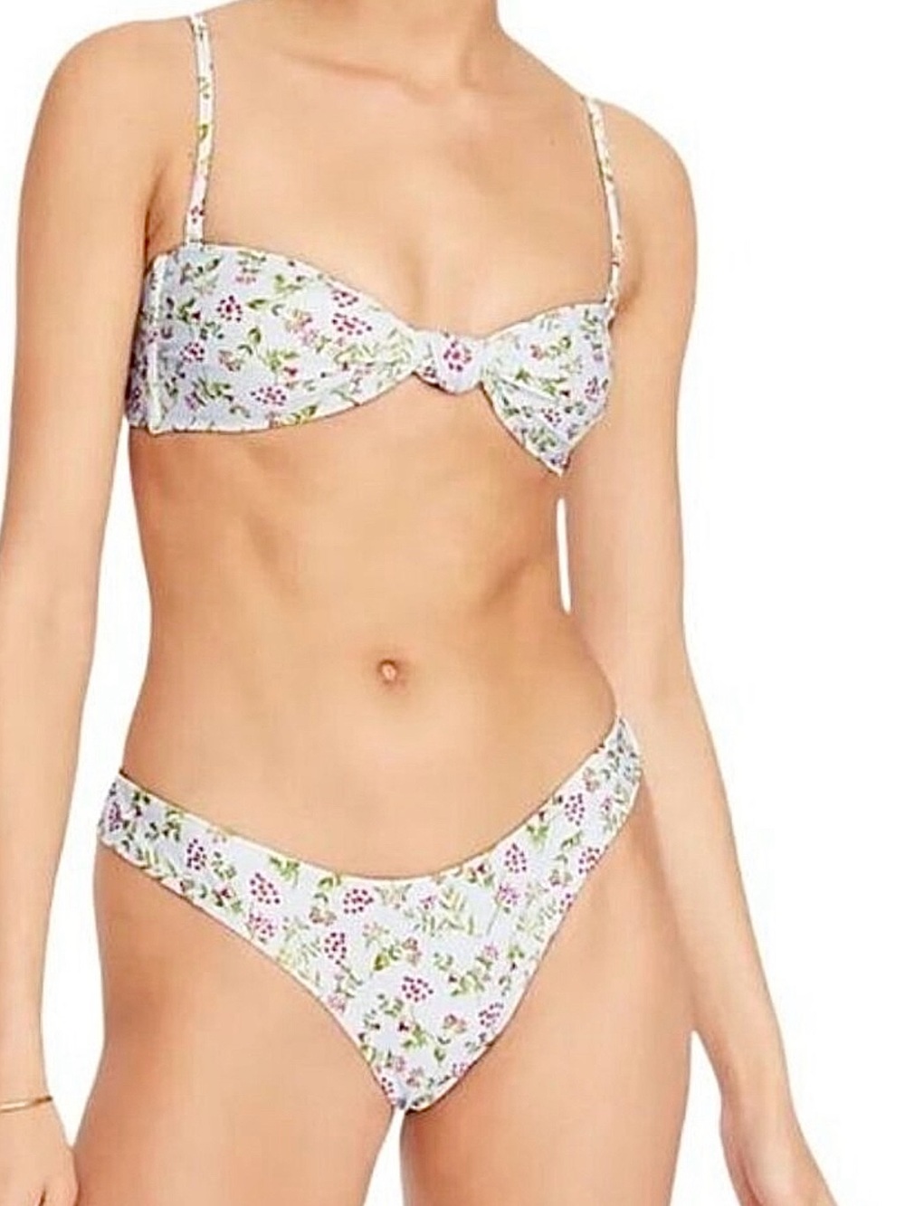 J. Crew Knot Bandeau Curved Waist Cheeky Bikini in Cloud Meadow Floral NWT